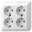 Surface mounted four sockets, white (earthed) 16A 250V