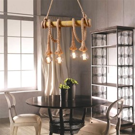 Rope and Bamboo Ceiling Pendant Light 4xE27 230V